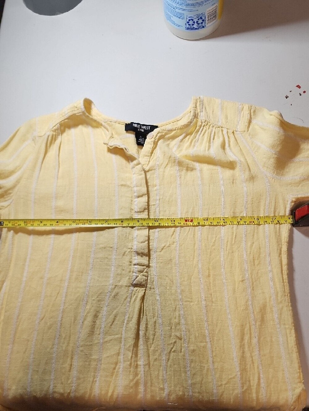 Nine West Yellow Striped Button-Front Tunic Top - Picture 4 of 8